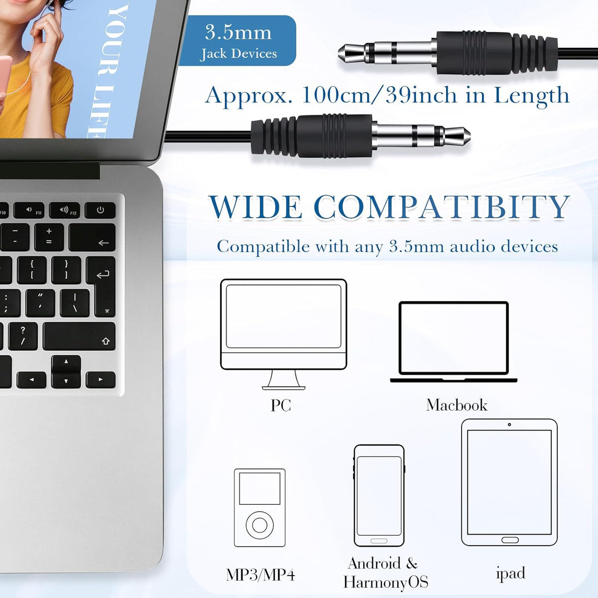 Kanayu 100 Pack Wired Earbuds Bulk for Classroom Ear Headphones Wired Basic Student Earbuds No Microphone with 3.5mm Jack for Kids Class Laptop School Library, Individually Bagged(Blue)