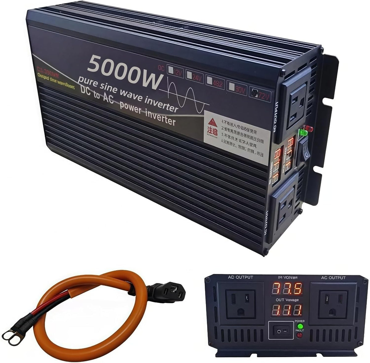 5000 Watt Power Inverter 72V DC to 220V AC Converter, RV Inverter, LED Display with 2 AC Outlets Dual Fans Radiating for RV, Cam