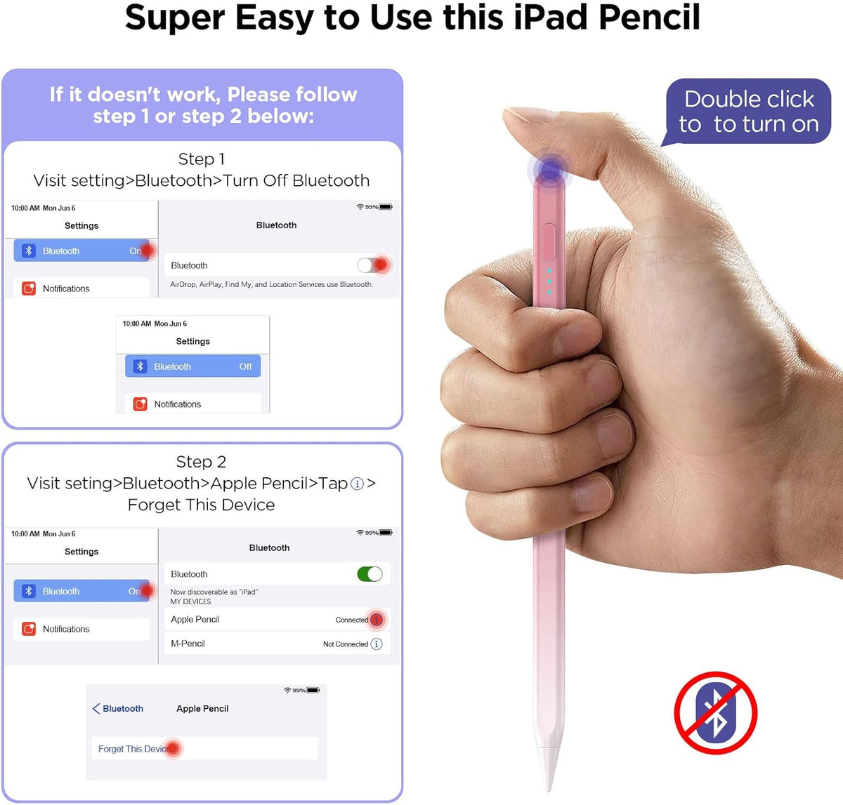 Stylus Pen for iPad 2018-2025, 15Mins Fast Charge for Apple Pencil, Palm Rejection, Compatible with iPad 10/9/8/7/6, iPad Pro 12.9"/11"/13" M4, iPad mini 6/5, iPad Air 5/4/3/11"-13" M2