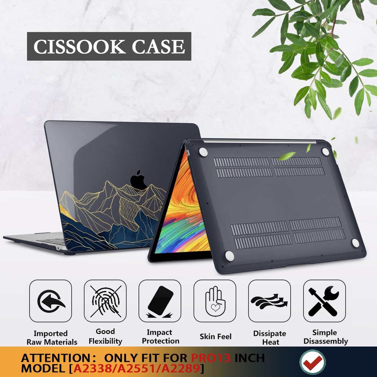 CISSOOK Compatible with MacBook Pro 13 inch Case M2 2025-2020 Release A2338 M2 M1 A2251 A2289, Plastic Hard Shell & Keyboard Cover for Pro 13 inch M2 with Touch Bar, Mountain & Raised Sun