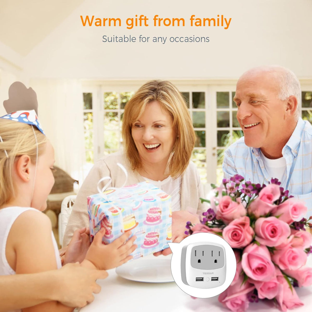 TESSAN New Zealand Australia Plug Adapter, Type I Travel Adaptor with 2 USB Ports 2 American Outlets, US to Australian AU Fiji Argentina China Charger Power Converter