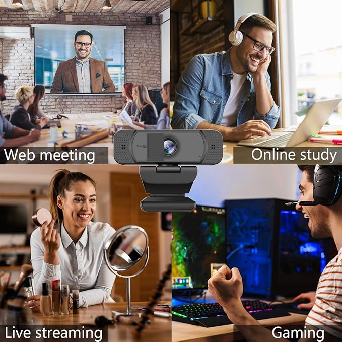 1080P Webcam with Microphone for PC Streaming Web Camera for Desktop with Privacy Cover 100° Wide Angle Auto Light Correction USB Plug&Play Web Cam for OBS/Gaming/Zoom/Skype/FaceTime/Teams/Twi