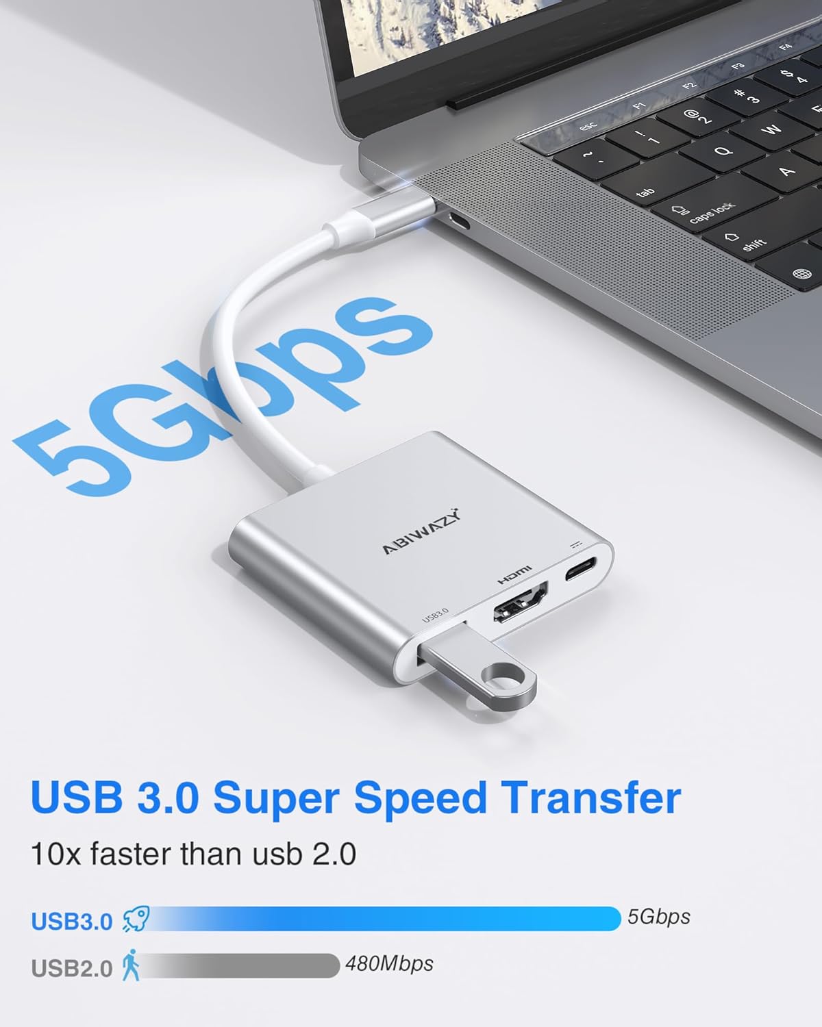 USB C to HDMI Adapter, 4K HDMI to USB-C Multiport Hub Adapter with 100W PD & USBA 3.0 Port, Type C Digital AV Converter for iPad Pro,MacBook Pro/Air,iPhone 15/16,Switch,TV, Monitor and More(Silver)