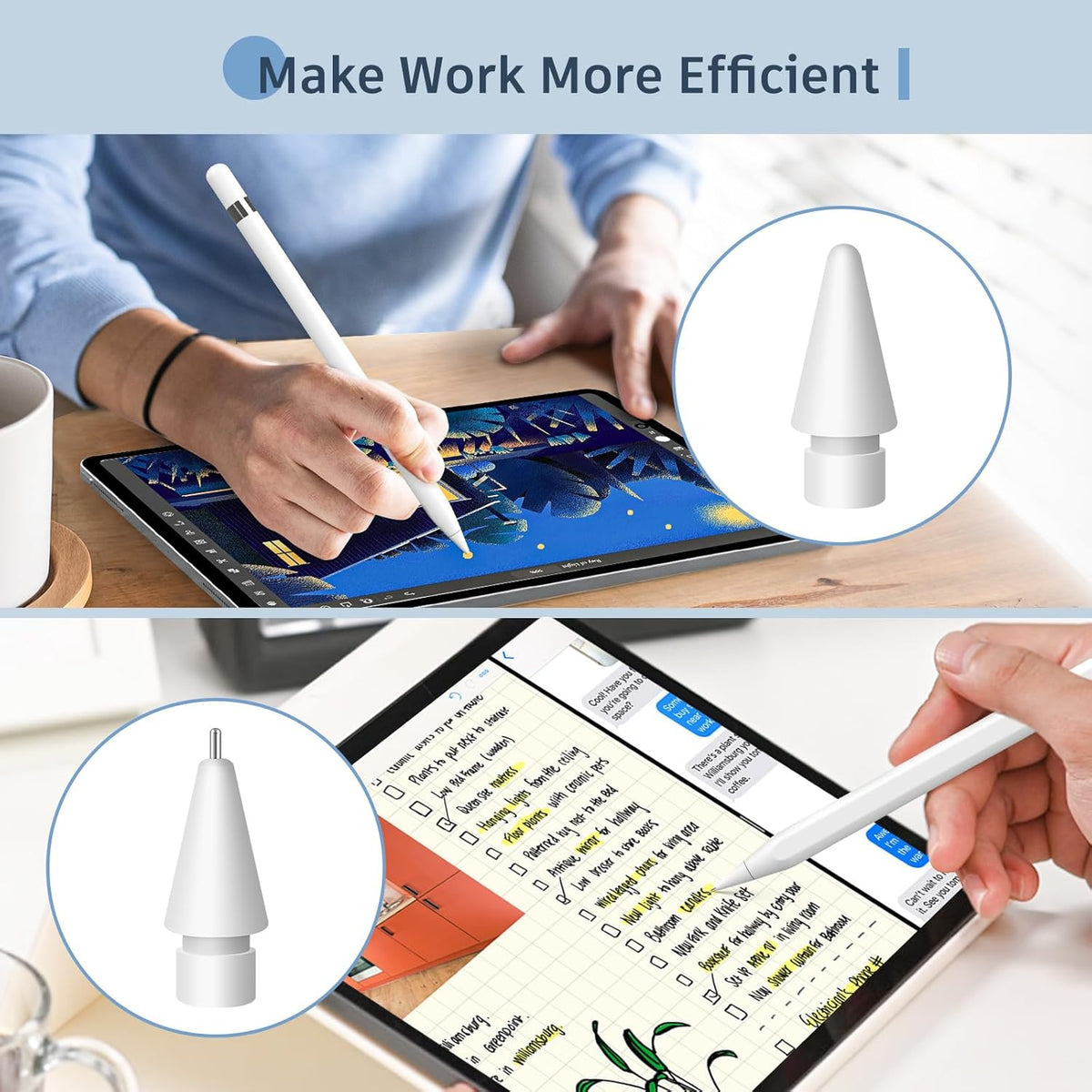 Replacement Pencil Tips for Apple Pencil 2nd Generation/ 1st Generation Tips,iPencil Tip Nibs Accessories for iPad Pro/Apple Pencil Pro/USB-C (6 Pack)