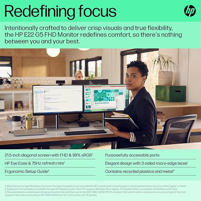 HP E22 G5 22 FHD IPS Monitor with 5ms Response Time Anti Glare Flicker Free VESA Mount (100 x 100mm) Displayport HDMI & Dockztorm USB Port Expander Black/Silver (6N4E8AA#ABA)