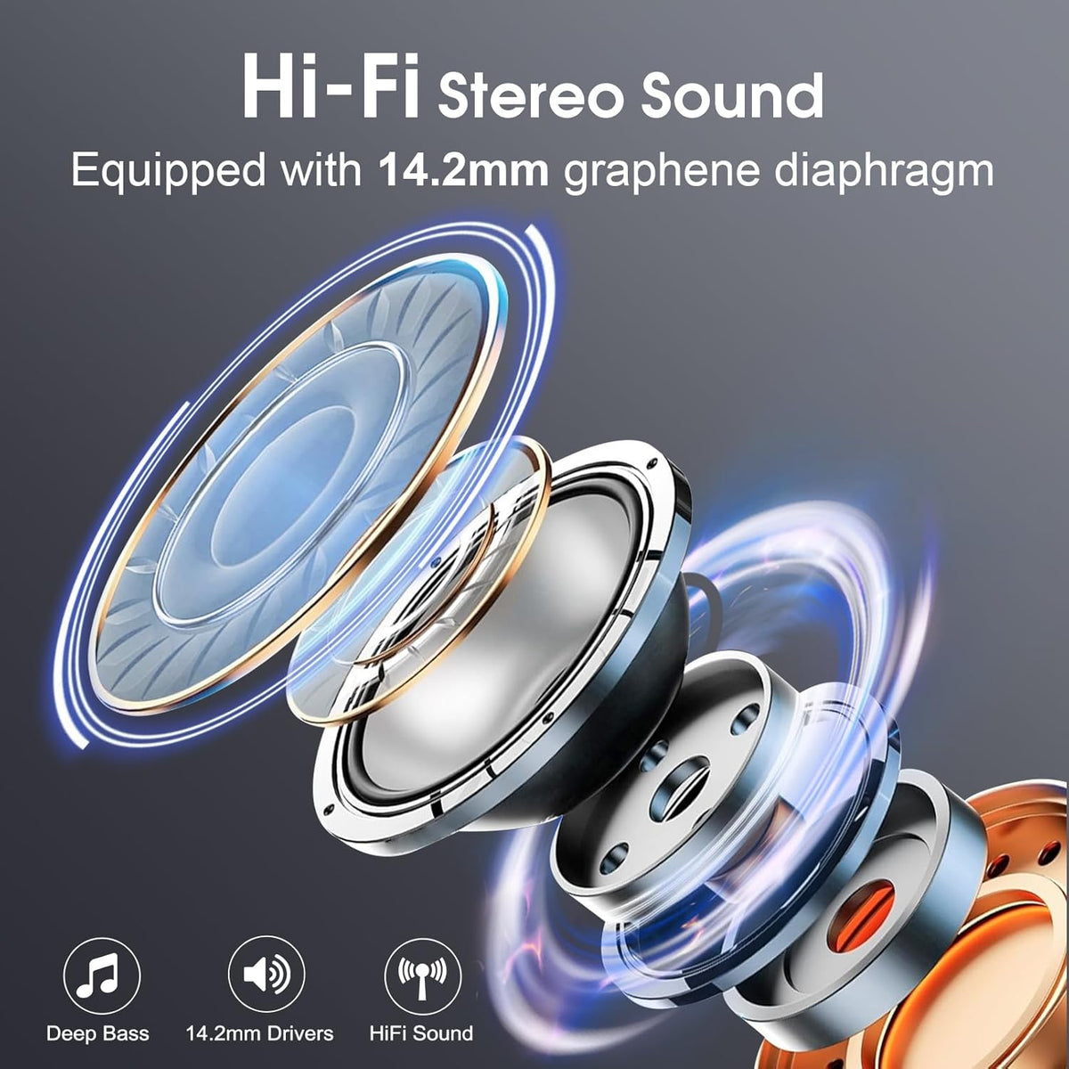 Wireless Earbuds 75hrs Bluetooth 5.4 Headphone Sport, 2025 Bluetooth Earbuds Stereo Deep Bass Over Ear Bud with Earhooks, ENC Noise Cancelling Mic, IPX7 Waterproof Earphone, Iron Gray