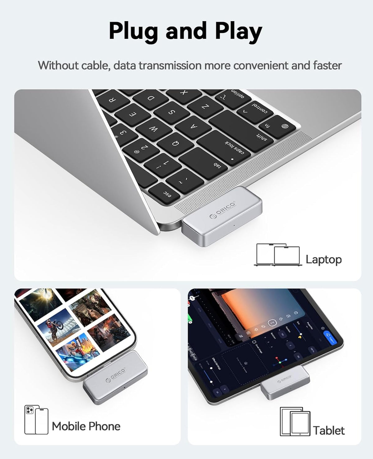 ORICO FlashPod 2TB Portable SSD Up to 2000MB/s, Direct Plug Design, High-Speed External SSD with USB 3.2 Gen2x2 20Gbps Interface, Reliable Storage for iPhone 16 Series, Tablets, Laptops - S20