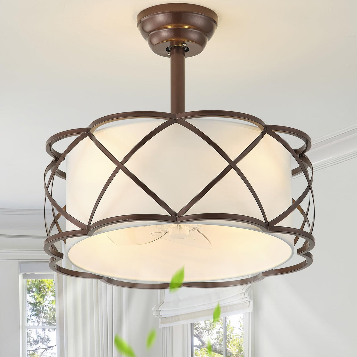 Athbhreo 20 Fandelier Ceiling Fans with Lights, Caged Bladeless Ceiling Fan with Light Remote Control, Mid-Century Modern with 6