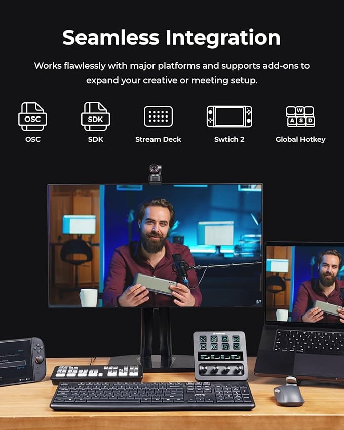 OBSBOT Tiny 3 AI-Powered Spatial Audio 4K Webcam AI Tracking PTZ Camera with 1/1.28 Sensor Tri-Mic Voice & Gesture Control 120FPS HDR Web Cam for PC Laptop Streaming Meeting Switch 2 e