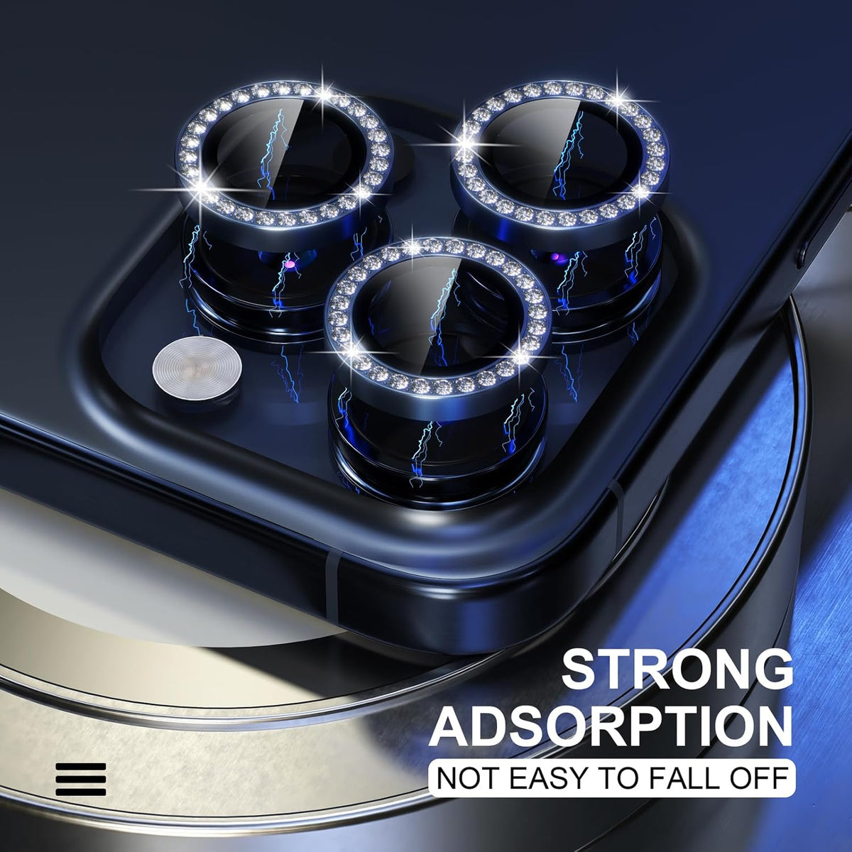 Choiche Compatible for iPhone 15 Pro/iPhone 15 Pro Max Camera Lens Protector Bling, 9H Tempered Glass Camera Cover Screen Protector Metal Ring Decoration Accessories (Diamond-Blue)