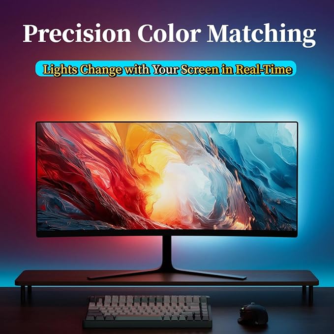 Upgrade RGB LED Strip for 24-Inch PC Monitor Smart Monitor Backlight with Screen Sync & Music Mode 45° Wide Angle USB Powered for Desktop/Laptop