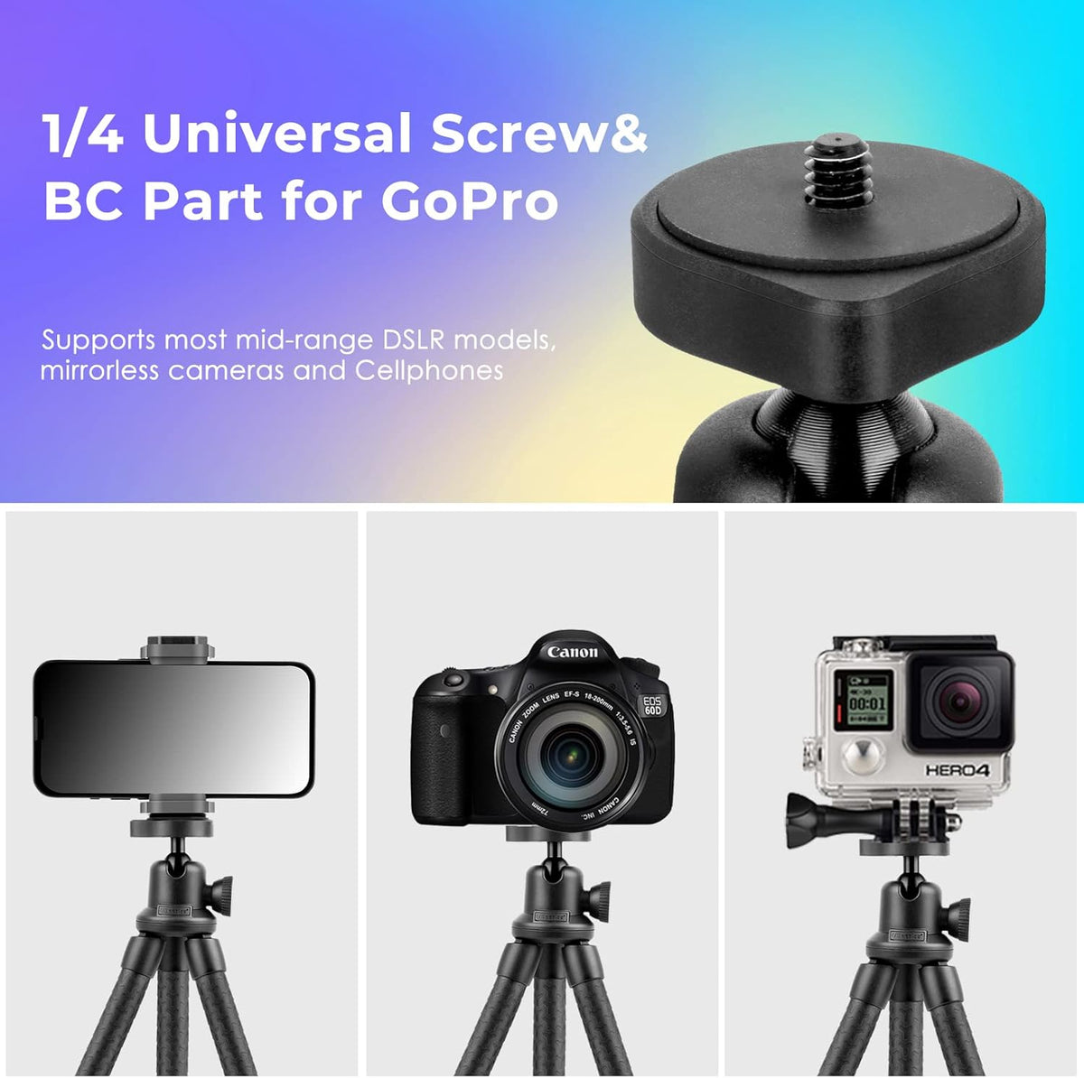 UBeesize Phone Tripod, UBeesize 12 Inch Flexible Cell Phone Tripod Stand Holder with Wireless Remote Shutter & Universal Phone Mount, Compatible with Smartphone/DSLR/GoPro Camera