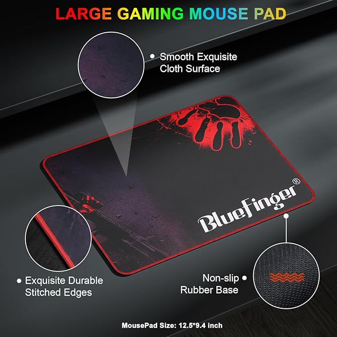 BlueFinger RGB Gaming Keyboard and Backlit Mouse Combo USB Wired LED Gaming Set for Laptop PC Computer Game and Work(Gray & Black)