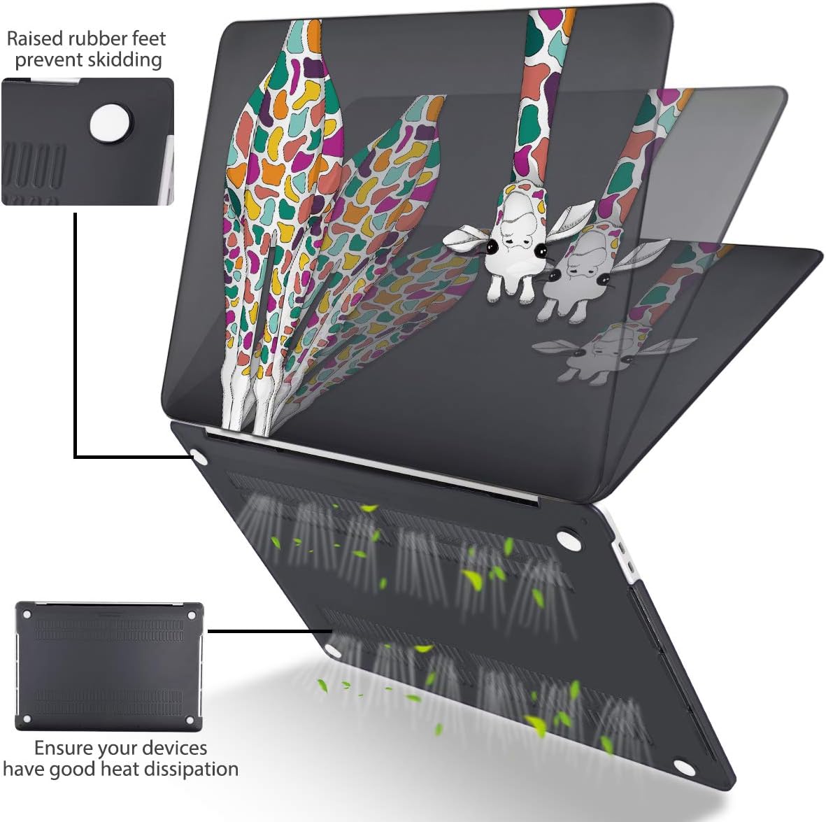 Mektron for MacBook Pro 13-inch Case 2022 2021 2020 Release A2338 M2 M1 A2289 A2251, Printed Plastic Hard Shell Cover for MacBook Pro 13.3-inch Touch Bar Fits Touch ID, Colorful Giraffe Black