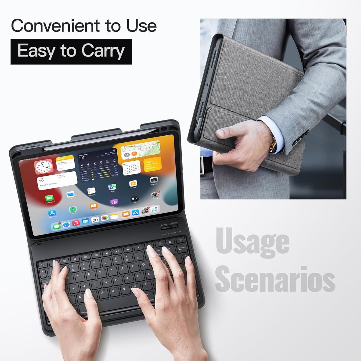 JETech Keyboard Case for iPad Air 11-Inch M3/M2 (2025/2024), iPad Air 5th/4th (10.9-Inch 2022/2020) with Pencil Holder, Magnetic Detachable Bluetooth Keyboard, TPU Back Stand Cover (Space Gray)