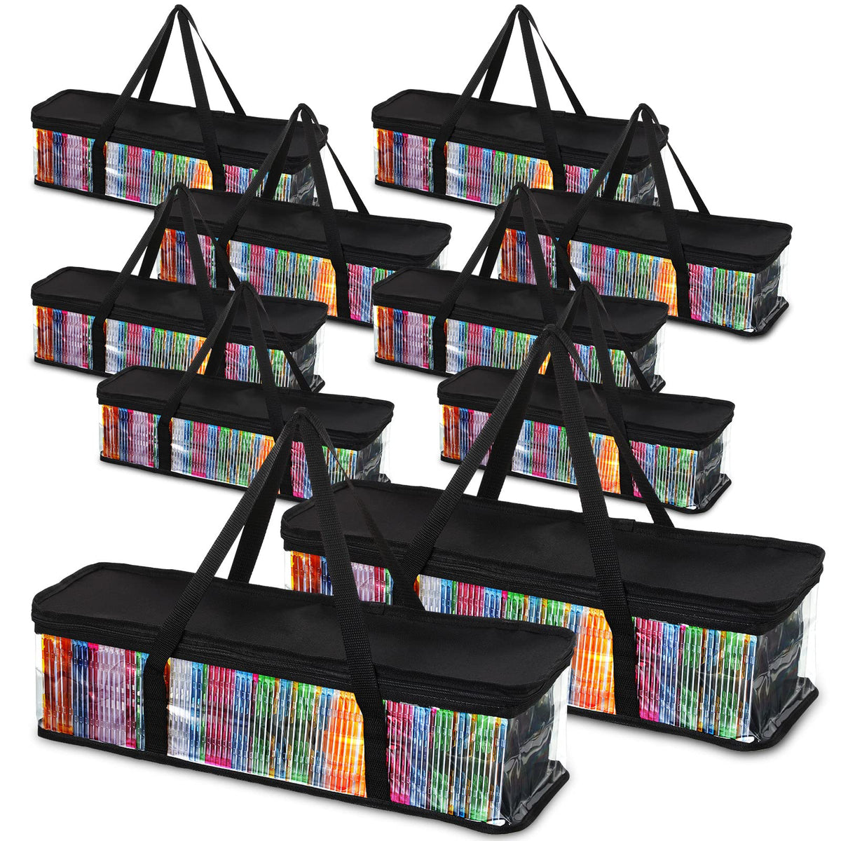Woanger 10 Pieces CD Storage Bags Transparent PVC DVD Storage Cases Water Resistant CD DVD Holder with Handles and Zipper Clear