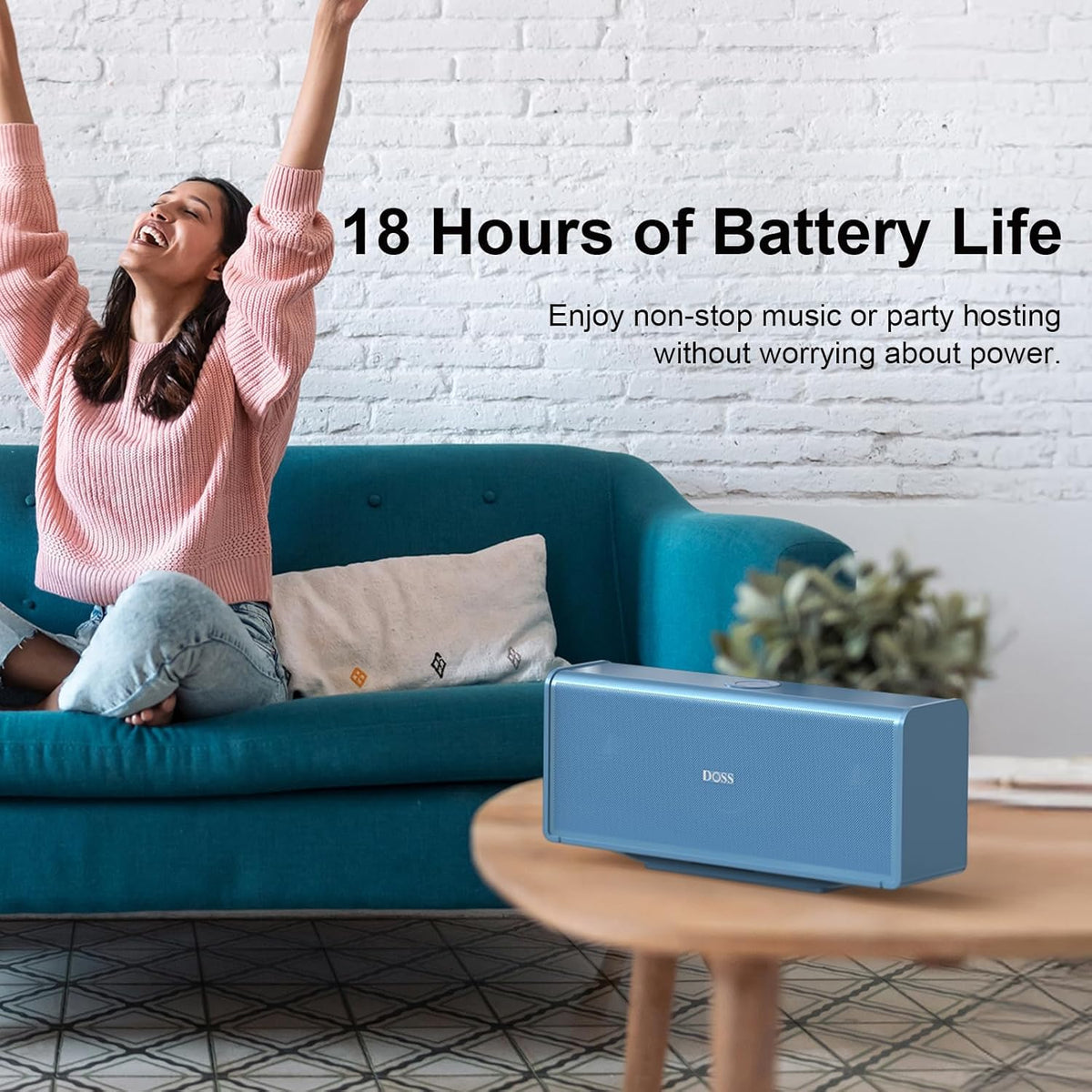 DOSS SoundBox Ultra Bluetooth Speaker with 2.1 Channel Audio, 80W Superior Sound with Deep Bass, Two DSP Technologies, 18H Playtime, BT 5.3, Wireless for Home, Office, Room-Blue