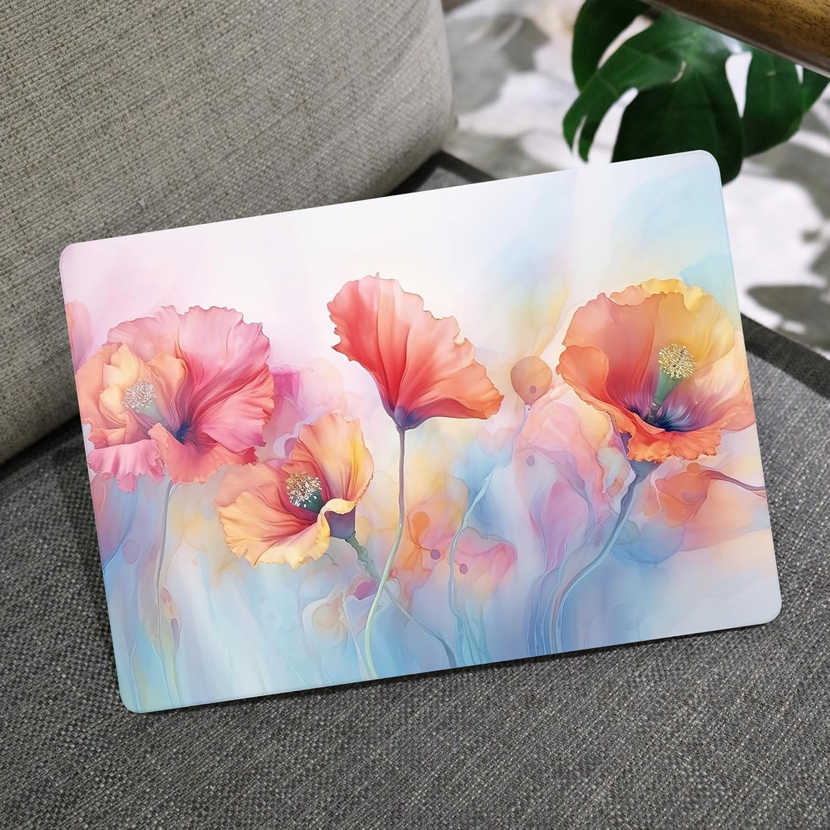 MEEgoodo for MacBook Air 13.3 inch Case 2021 2020 2019 2018 A2337 M1 A2179 A1932, Hard Shell with Keyboard Webcam Cover & Trackpad Film & Type C Adapter for MacBook Air M1, Field Rainbow Poppies
