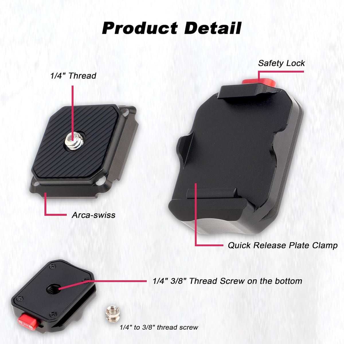 FocusFoto Quick Release Plate Kit, Camera Tripod Mount QR Plate and Rapid Connect Clamp Adapter for DSLR/Mirrorless