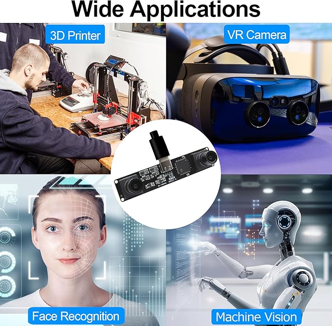 MMlove USB Stereo Camera Synchronous Dual Lens 1080P 60FPS Camera Module 4MP 3D Webcam 117° Wide Angle View Lightburn Webcam USB2.0 Plug & Play for VR Face Recognition StreamingPC/Laptop/Raspberr