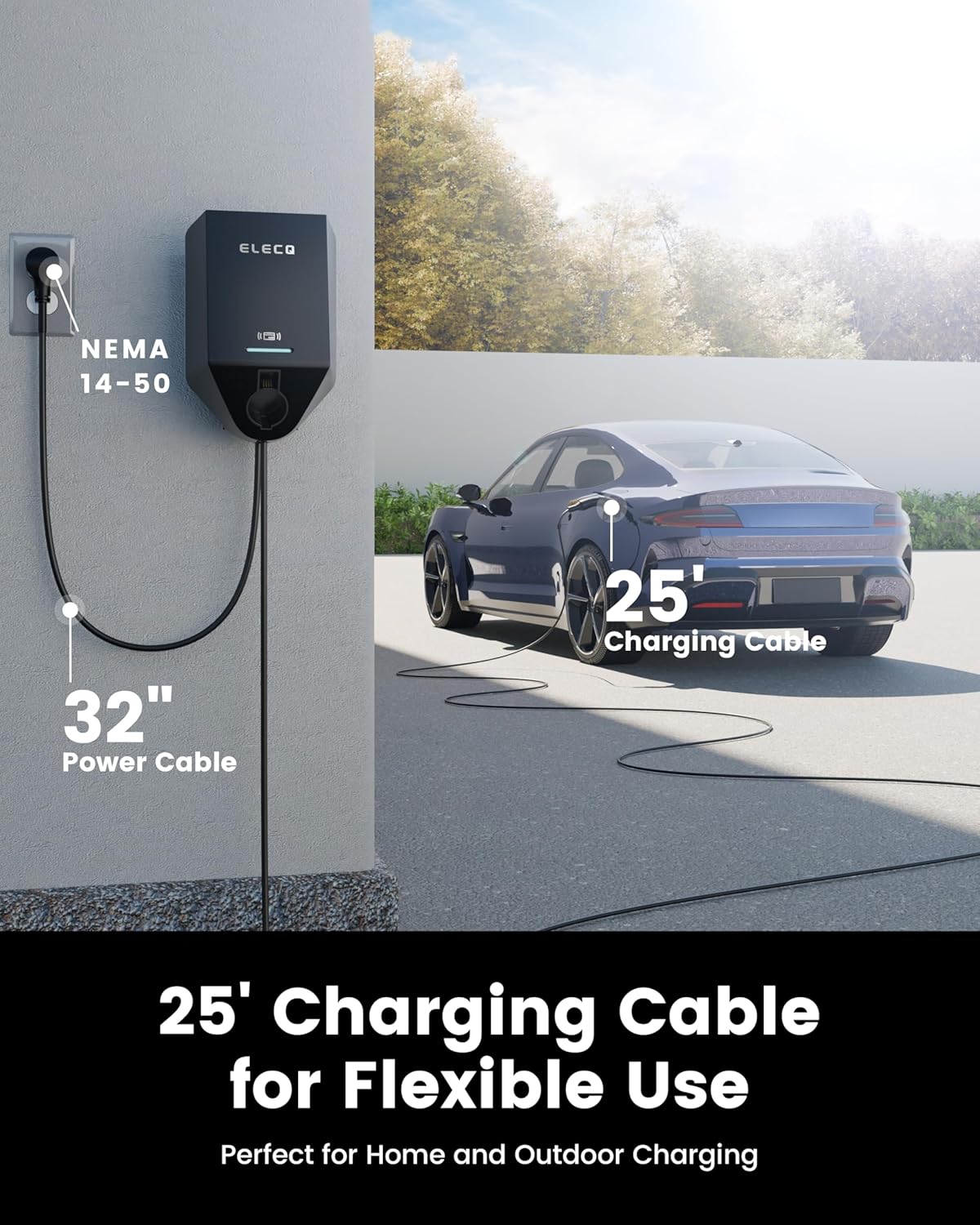 Level 2 EV Charger with Smart Charging - Solar Mode, OCPP Compatible, Active Load Management, Wi-Fi Enabled for Full Control EVSE, 40A NEMA 14-50 Plug-in Electric Car Charger for Home with J1772