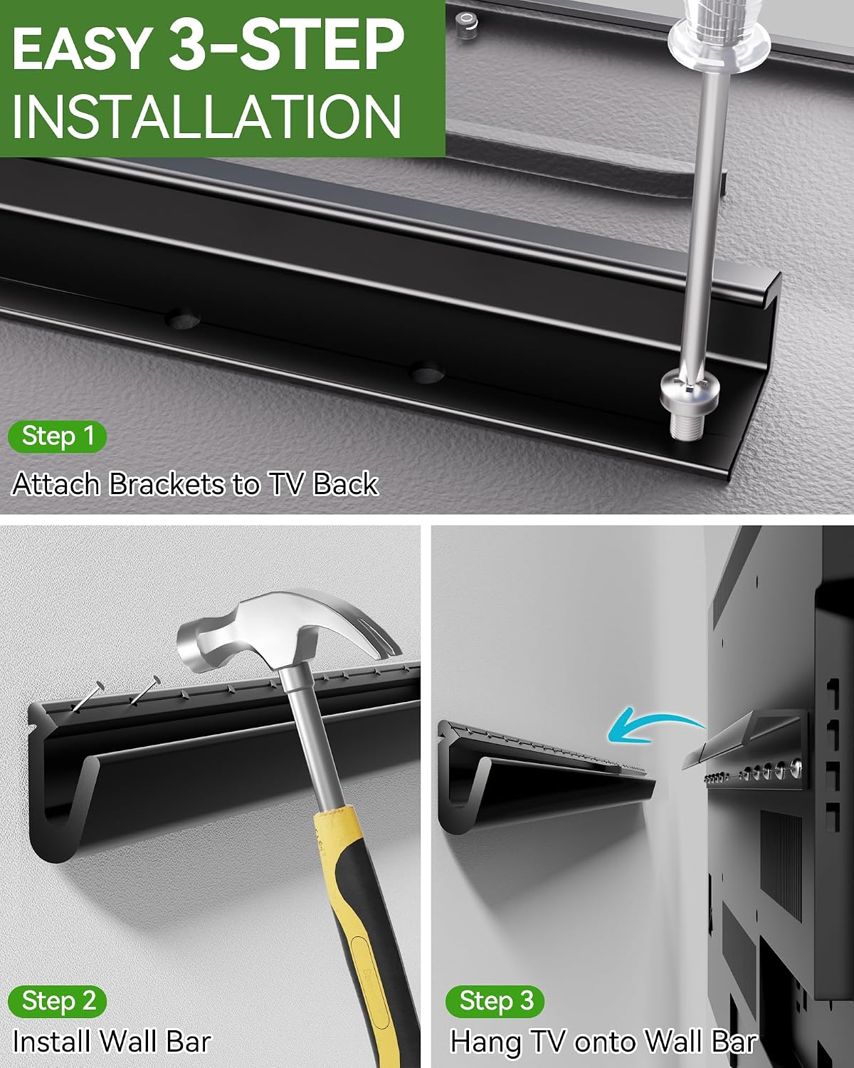 AENTGIU 12-55 inch Studeless TV Wall Mount, No Stud Drywall Wall TV Bracket Hanger for Flat Screen TVs, No Drill TV