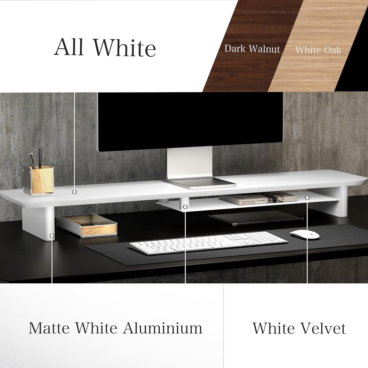 desk monitor stand (All White, Large)