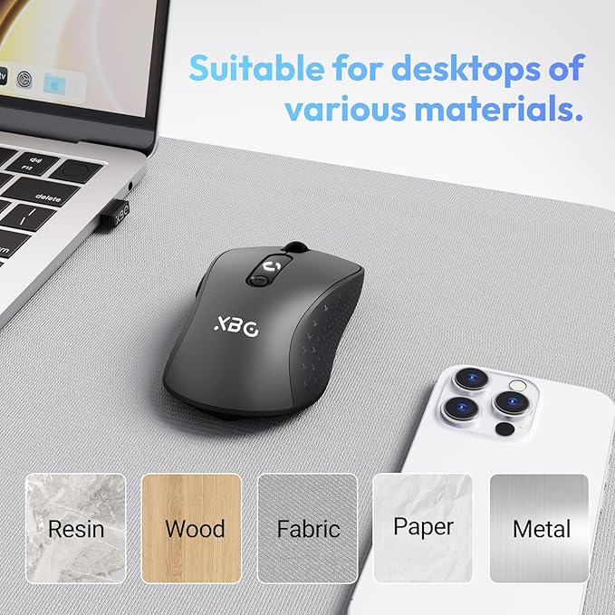 XBG B15 Tri-Mode Wireless Mouse Bluetooth 5.0/4.0 & 2.4G 5 Adjustable DPI Type-C Rechargeable with 3-Level Battery Indicator Ergonomic Silent Design for Office/Laptop/Travel