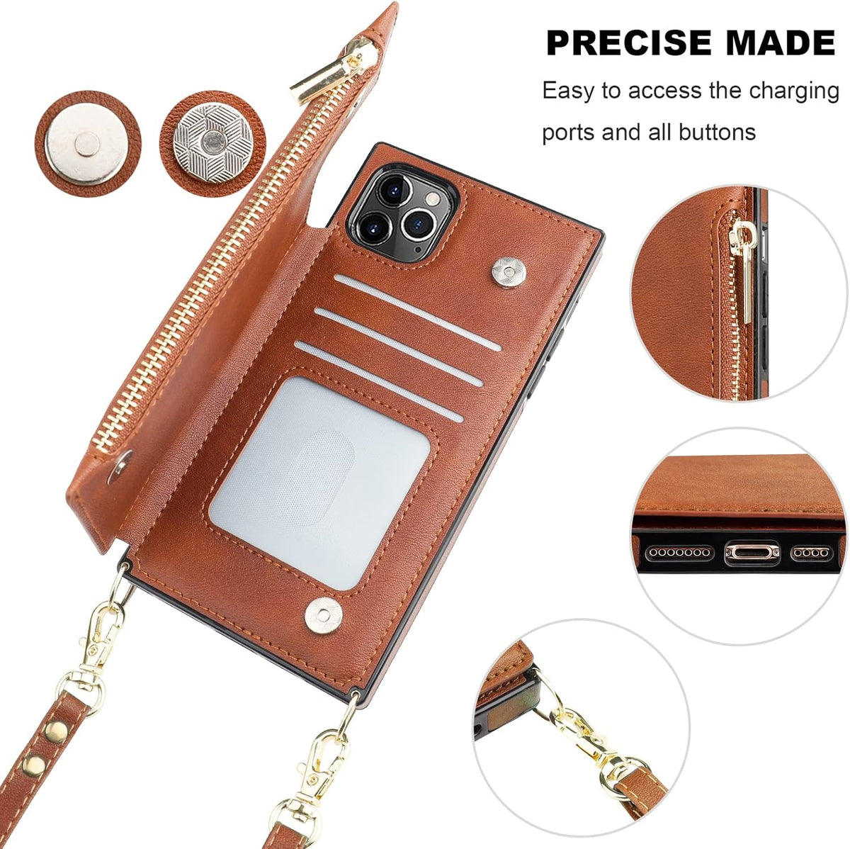 Bocasal Crossbody Wallet Case for iPhone 11 Pro Max with Card Holder,Zipper Card Slot Protector Shockproof Purse Cover with Removable Cross Body Strap 6.5 Inch(Brown)
