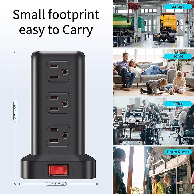 Extension Cord with Multiple Outlets, SMALLRT Power Strip Tower, Outlet Extender with 12 AC Outlets 4 USB, 6.5FT Extension Cord for Home Dorm Room, Office Supplies,Overload Protection