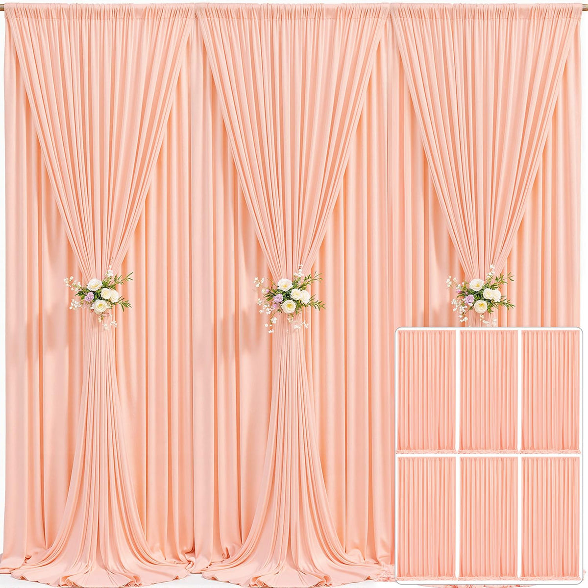 6 Panels Peach Backdrop Curtain for Parties Baby Shower Wrinkle Free Peach Photo Curtains Backdrop Drapes Fabric Decoration for