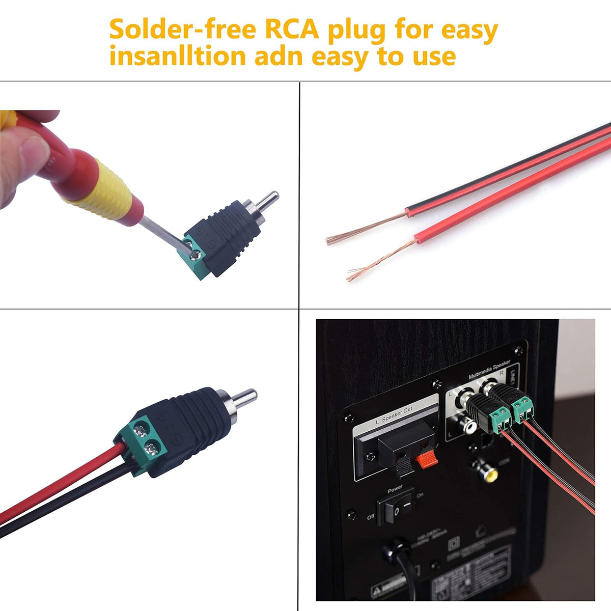 RCA Plugs for Speaker Wire,RCA to AV Screw Terminal Connector, Phono RCA Male Plug Solderless Converter Audio/Video Speaker Wire Connectors Solderless Adapter