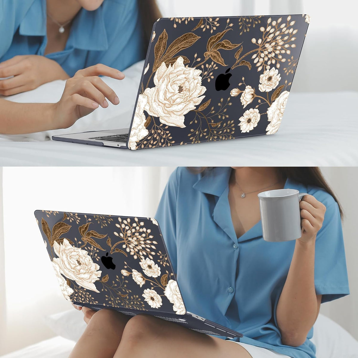 Mektron for MacBook Air 13 Case A1466/A1369 (2010-2017 Release), Snap-on Plastic Hard Shell Cover for MacBook Air 13.3 inch with Keyboard Cover, Peonies and Roses