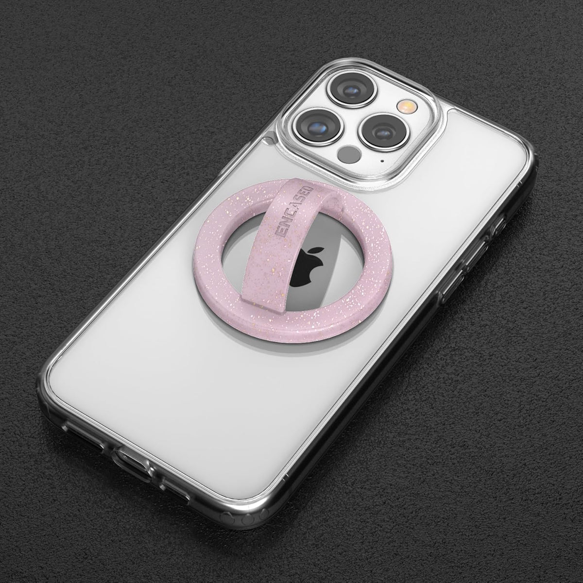 2-Pack Magnetic Phone Grip Holders for iPhone, Compatible with MagSafe (Soft-Touch Silicone) Cute Finger Loops for Women, Comfortable and Secure Fit (Clear Sparkle & Glitter Pink)