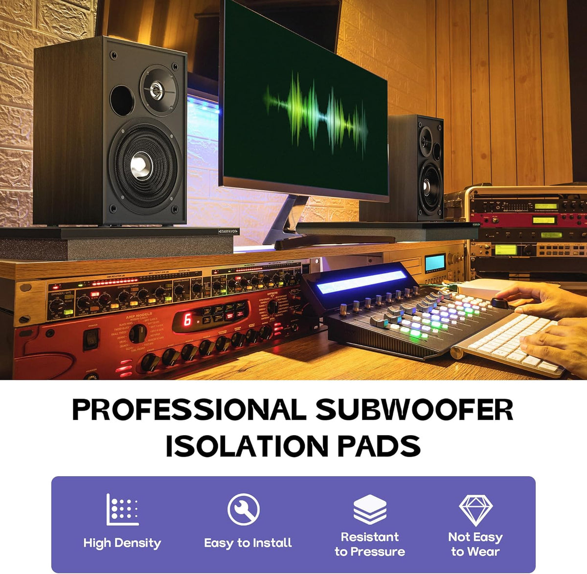 Starfavor Subwoofer Isolation Pad for 8-10 inches Subwoofers,15"*15"*2.1"Isolation Platform Acoustic Riser Pad,Audio Acoustic Noise Isolation Platform Pads for Studio Monitor,Subwoofer,Loud Speakers