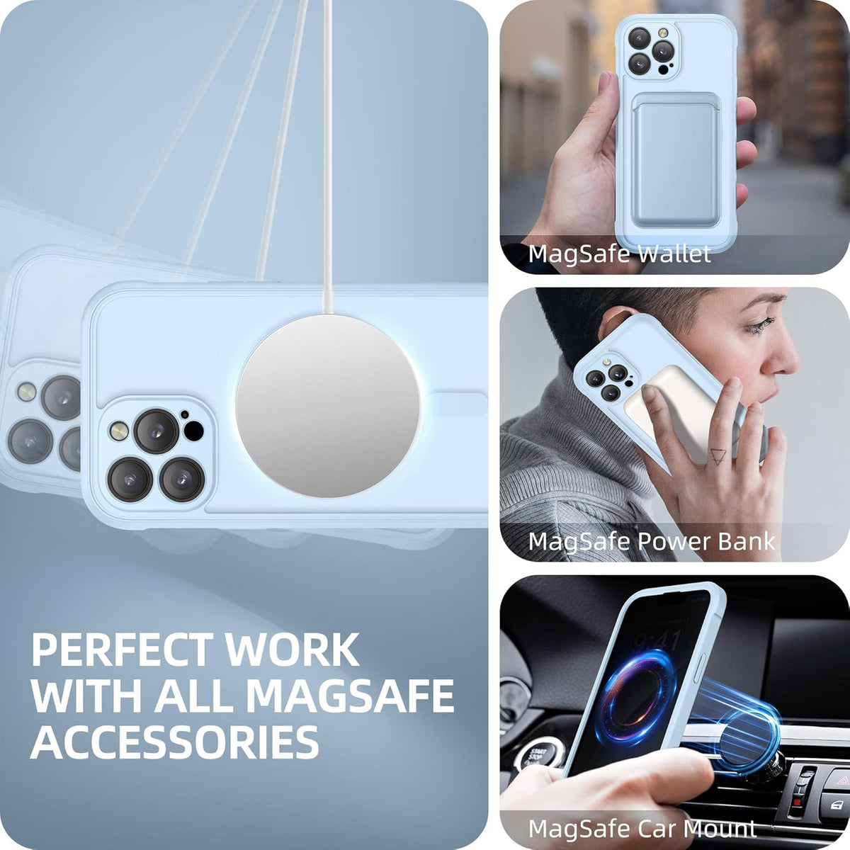 BERFY Magnetic for iPhone 13 Pro Max Case, Compatible with MagSafe, Built-in Privacy Screen Protector and Upgraded Camera Protection, Anti-Spy Full Body Shockproof Phone Case for 13 Pro Max 6.7", Blue