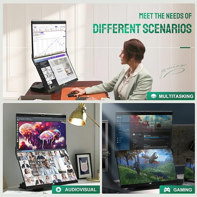 Mobile Pixels Geminos 2 x 24 inch FHD Stacked Computer Monitor with All-inclusive Dual Vertical Monitors 100W USB-C Charging 1080P Webcam&Speakers HDMI/USB-A/USB-C Height Adjustable (2 Monitor
