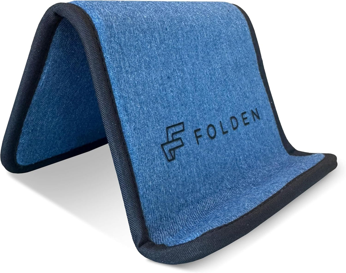 Folden Airplane Phone Holder, Foldable Cell Phone Stand Desk – Flexible Tablet Phone Holder for Bed, Desk, Office, Treadmill – Mobile Stand Phone Accessories, Plane Travel Essentials (Blue Denim)