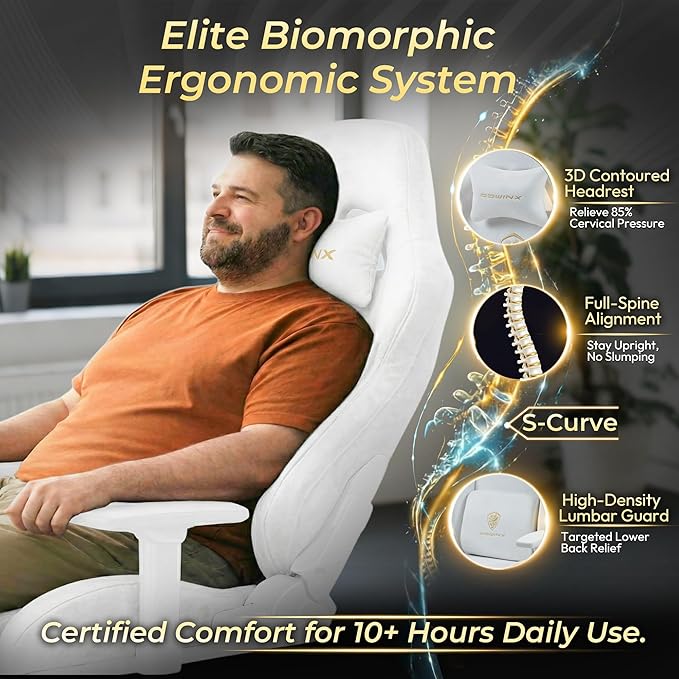 Dowinx Big and Tall Gaming Chair with Suede Fabric Breathable Game Chairs for Adults with Oversized Thick Seat for 440lbs Ergonomic Gamer Chair for Streaming & Long Gaming Sessions White
