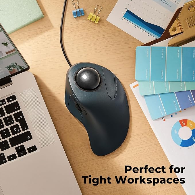 Wired Trackball Mouse for Large Hands Ergonomic Design Reduces Wrist & Muscle Strain Precision Tracking with Easy Index Finger Control Compatible with PC Laptop Windows Mac Black