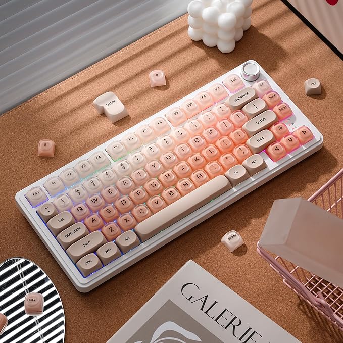 OHY PBT Keycaps XVX Pink Jelly Foundation HOA Profile 132-Key Cute Custom Keycaps (for Mechanical Keyboards with Cherry/Gateron MX Switches)-Flesh Pink(ONLY KEYCAPS)