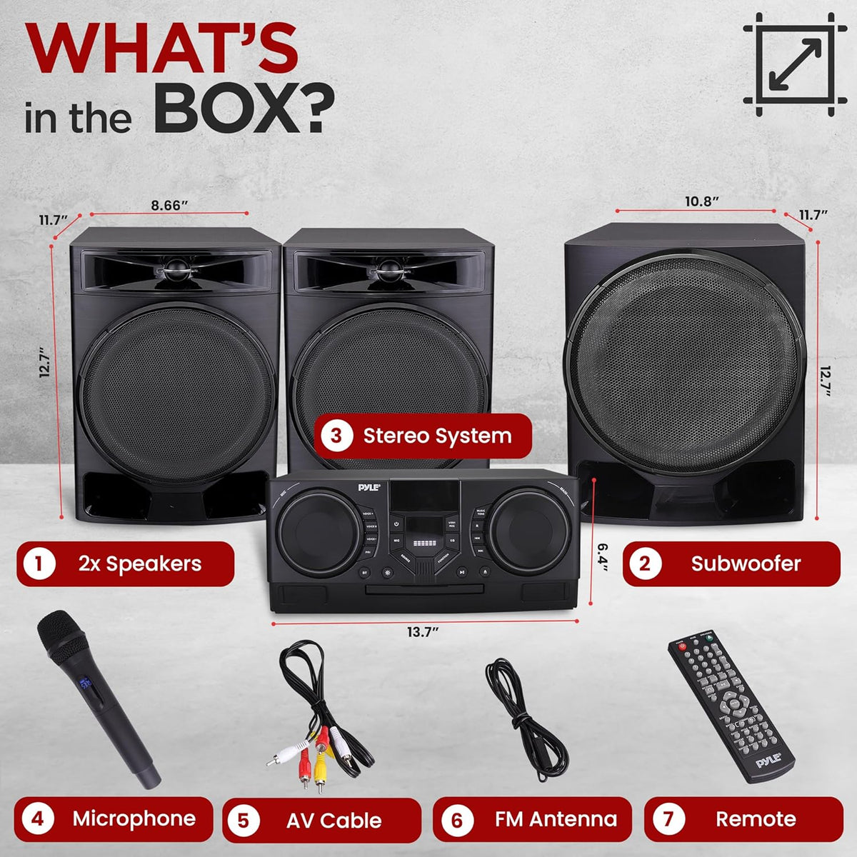 Pyle Mini Hi-Fi Bluetooth Stereo System – 4-Piece CD Player with Speakers, MP3, FM Radio, USB Recording, Subwoofer, DSP-Tech, Equalizer Settings, Compact Home Stereo System with Remote Control (Black)