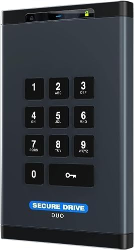 SecureData SecureDrive Duo 4TB Hardware Encrypted USB 3.0 Ext Drive FIPS 140-2 Level 3 Unlock via KeyPad or Phone app TAA Compliant CJIS HIPAA CMMC GDPR Compliant Works with Mac and Win Free AV