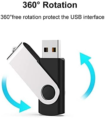 JUANWE 128GB USB Flash Drive 5 Packs, Thumb Drives Foldable 360° Swivel Shell & Lanyard Hold for Memory Storage Expand, USB Sticks Pen Drive Zip Drive for PC/Tablet/Car Data Transfer - Black