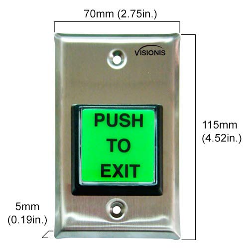 Visionis FPC-7322 VIS-ML1200LED Indoor Electromagnetic Lock 1200lbs for Out Swinging Door with VIS-7000 Green LED Push to Exit Button NC, COM, NO
