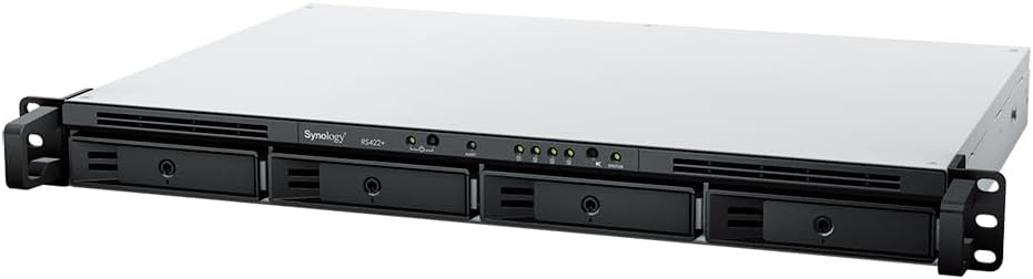 Synology RackStation RS422+ NAS Server with Ryzen 2.6GHz CPU, 2GB Memory, 32TB HDD Storage, 2 x 1GbE LAN Ports, DSM Operating System Bundle with Rail kit