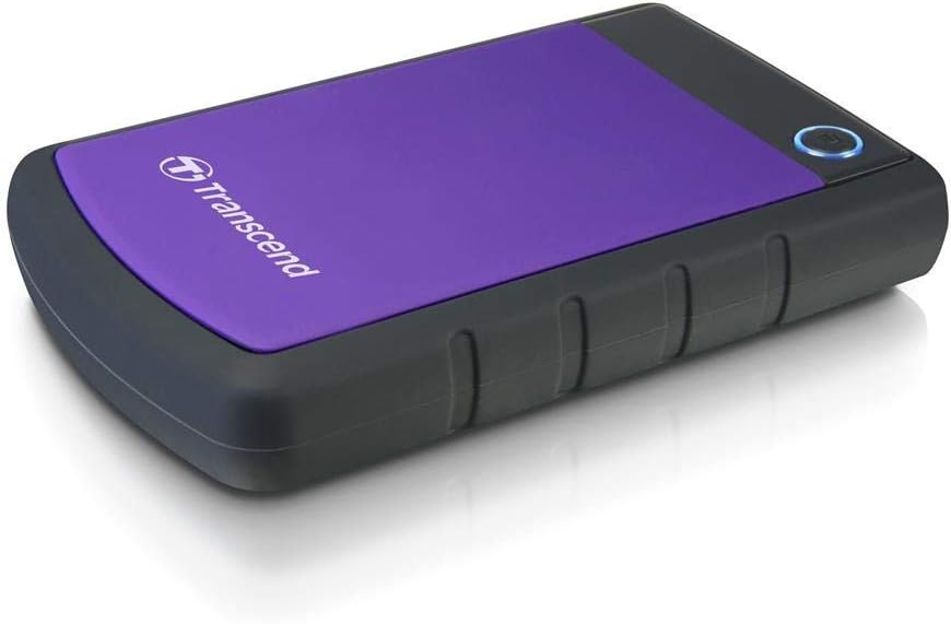 Transcend 2TB SJ25H3, USB 3.1 Portable Hard Drive Rugged, Anti-Shock Resistant, Compact and Lightweight with Lightning-Fast Speeds, One Touch Backup Button, Purple - TS2TSJ25H3P