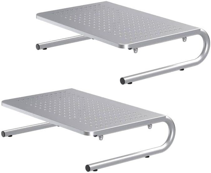 suptek Monitor Stand Riser, Laptop Holder Printer Riser Desk Accessories, Vented Metal Platform and 4 inches Height Underneath Storage for Office Supplies (MST004S-2), 2 Pack, Silver