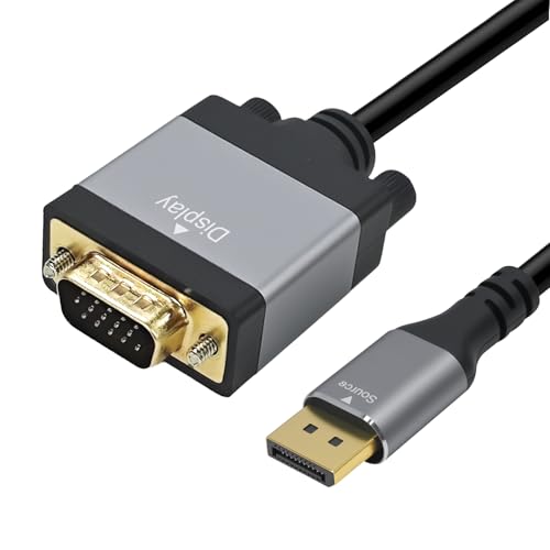Cyberguys DisplayPort to VGA Cable 3ft, DP to VGA Cable w/ Secure Latch & Gold-Plated Connectors - Plug & Play Male-to-Male Display Port Adapter