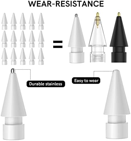 Delidigi 3 Pack Replacement Tips Compatible with Apple Pencil Pro/2nd Generation/1st Gen/USB C, Wear-Resistant iPencil Nibs Accessories Fine Point Precise Control Pen Like Tips